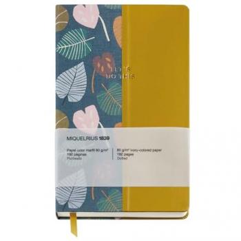 Cuaderno Miquelrius A5 Punteado Verde-Ocre, 96 Hojas, Textura Rígida, Cinta Marcador, Colección Otoño 134x215 mm