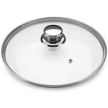 Tapa de Cristal Alza Universal, para ollas, cazuelas, cazos, sartenes… con Orificio de extracción de Vapor, Fabricada en Acero Inoxidable y Cristal