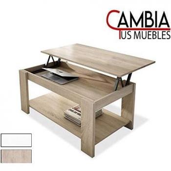 CAMBIA TUS MUEBLES - Mesa de Centro elevable con revistero para Comedor, salón Premier MC-3, Mesa Auxiliar en Color Blanco o Roble
