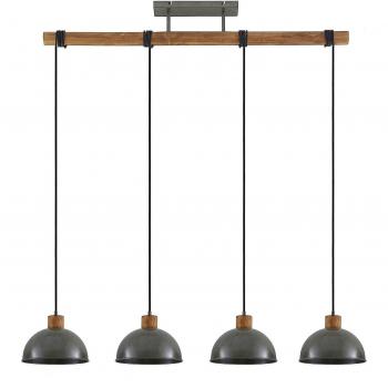 Lámpara colgante vintage Lindby Durbis de madera marrón, coloreada a mano, 4 luces E27 para salón y comedor