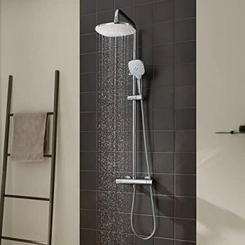 CECIPA Columna de Ducha Termostática Redonda Grifos de Ducha Termostática Ducha de lluvia 24 * 24 cm y Ducha de Mano con 3 Chorros en Acero Inoxidable