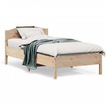 Cama sin colchón 90x190 cm en madera maciza de pino con cabecero, color marrón, estructura resistente y duradera