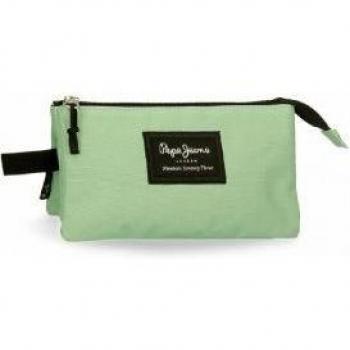 Estuche Pepe Jeans Aris Verde con Tres Compartimentos - 22x12x5 cm