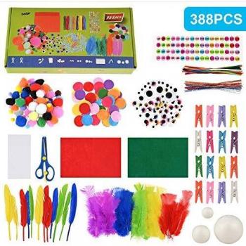 Faburo 388psc Kit de Manualidades para niños, Pipe Cleaners Crafts Set Pompones Ojos Manualidades Kit Crafts Set y Pipe Cheners para DIY Art Supplies Creativo Regalo Manualidades Labores para Niños