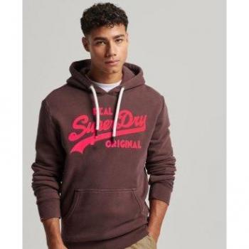 Sudadera Vintage Neon Superdry para Hombre con Capucha y Detalles en Granate