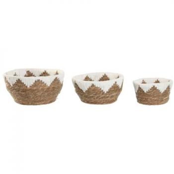 Centro de Mesa Home ESPRIT Blanco Natural 30,5 x 30,5 x 14 cm (3 Piezas)