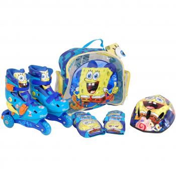 Set de Patines en Línea con Casco y Protecciones Bob Esponja - Tallas S/M/L, Ideal para Principiantes, Calidad CE +5 Años