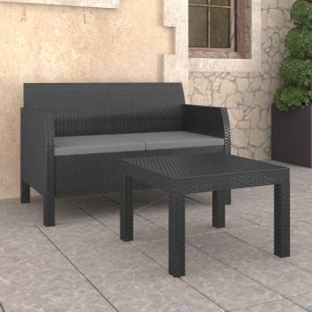 vidaXL 2-Piece Anthracite PP Rattan Garden Lounge Set with Cushions