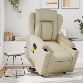 Sillón de masaje elevable eléctrico de cuero sintético color crema vidaXL