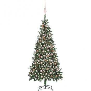 Árbol de Navidad artificial con LEDs, bolas y piñas 210 cm