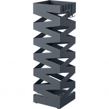 Paragüero cuadrado de metal gris antracita con bandeja de goteo y 4 ganchos, 15,5x15,5x49 cm