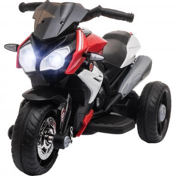 Homcom Moto Eléctrica Infantil con 3 Ruedas Trimoto para Niños de +3 Años Rojo con Batería Recargable y Funciones de Música, Bocina y Faros