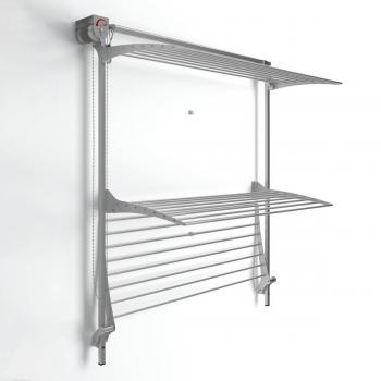 Tendedero de pared ajustable Foxydry Tower, color gris, con tres rejillas plegables, dimensiones 108x52x137 cm