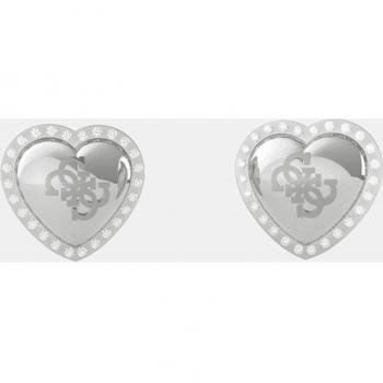 Pendientes Guess That's Amore JUBE01073JWRHT-U para Mujer de Acero Inoxidable con Diseño de Corazón y Logo, Adornados con Cristales en los Bordes