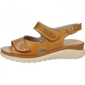 Sandalias de mujer DOCTOR CUTILLAS de piel en color cuero, con hebilla, velcro y plantilla extraíble, ideales para verano