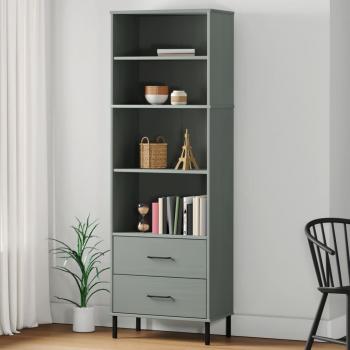Librería con 2 cajones OSLO madera maciza 60x35x180 cm Marrón, Gris, Blanco Mueble Almacenaje Estantería para Oficina, Estudio, Dormitorio