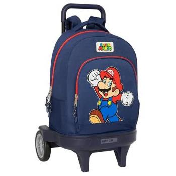 Mochila Escolar con Ruedas Super Mario World Azul Marino 33 x 45 x 22 cm, Mochila Grande con Ruedas Compact Evolution Extraíble Mario World 33x45x22CM, Safta Mochila Super Mario