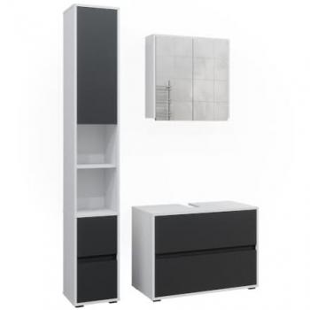 Conjunto de muebles de baño Maltin, Blanco/Antracita, 3 piezas con armario alto