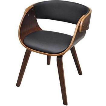 Curved Wood and Faux Leather Dining Chair
