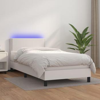 Cama box spring con colchón y LED blanco 100x200 cm de cuero sintético