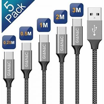 Qghappy cable usb tipo c 5pack025m 05m 1m 2m 3m 3a cargador usb tipo c nylon trenzado cable usb c carga rapida y sincronizacion de datos para samsung galaxy s10 s9 s8 huawei p30 p20 p10 mate10