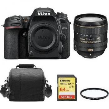 Cámara Digital Réflex Nikon D7500 con Objetivo AF-S DX 16-80mm F2.8-4E ED VR, Tarjeta SD de 64GB, Bolsa y Filtro HOYA UX UV 72mm
