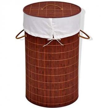 Round Brown Bamboo Laundry Basket