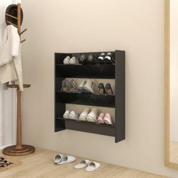 Zapatero de pared negro pulido 80x18x90 cm madera multicapa aglomerado brillante