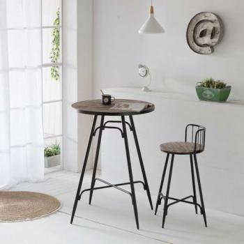 Mesa Alta Redonda de Metal y Madera Gris 76x76x105h cm de Estilo Industrial