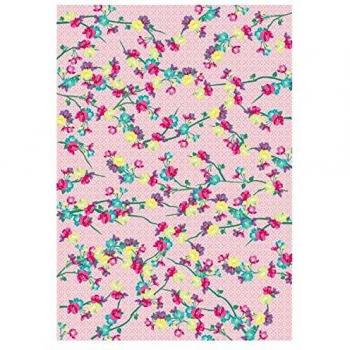 Paper decopatch flors de colors enredadera i fons rosa clar