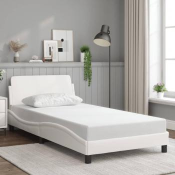 Cama con cabecero de cuero sintético blanco 100x200 cm