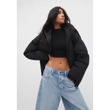Oversized Black Hooded Puffer Jacket - Stradivarius Size L