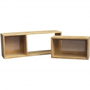 Set de 2 estanterías de pared con compartimentos de madera maciza de mango y caña de ratán 80 cm ACANGE