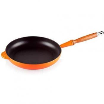 Le Creuset Sartén de hierro fundido con mango de madera, Redonda, diametro 28 cm, Apto para todas las fuentes de calor, incluso inducción, Volcánico