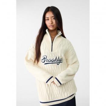 Ecru Oversized Embroidered Knit Sweater S