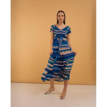 Vestido largo con volantes y nido de abeja NIZA