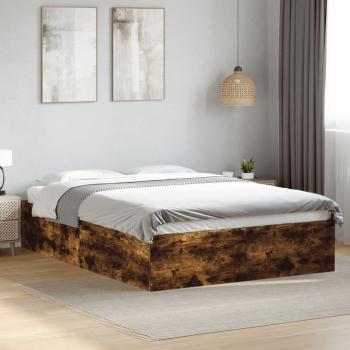 Cama solar de madera de roble ahumado 140x190 cm con estructura de madera de ingeniería en color marrón, fabricada con múltiples capas