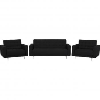 Conjunto de sala de estar moderno 3 piezas sofá cama 3 plazas y 2 sillones reclinables en tejido gris grafito