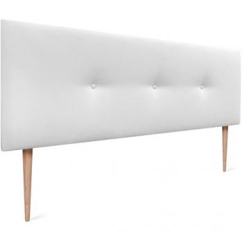Cabecero de Polipiel o Tela Aqualine Liso con Botones y Patas, 150x105cm, Blanco, Acolchado, Cabezal de Lujo para Cama Moderna en Dormitorio