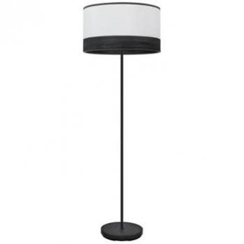 Lámpara de Pie Salón Olga 1xe27 Negro/Blanco con Base de Madera Negra - Diseño Elegante 162x40x40 Cm