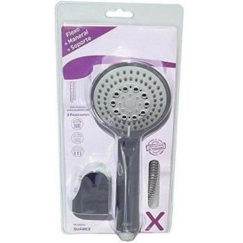 Kibath 221011 Kit Mano con 3 Posiciones de hidromasaje SUA con Soporte y Flexo de Acero Inoxidable. Ducha Fabricada en ABS con Acabados en Cromo Brillo. Recambios Originales garantizados