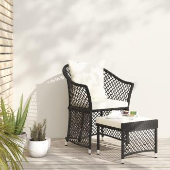 vidaXL 2 Piece Black Poly Rattan Garden Lounge Set with Cushions
