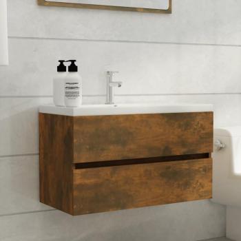 Mueble lavabo de madera contrachapada en color roble ahumado, dimensiones 80x38,5x45 cm