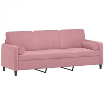 Sofá de 3 plazas con cojines terciopelo rosa 180 cm