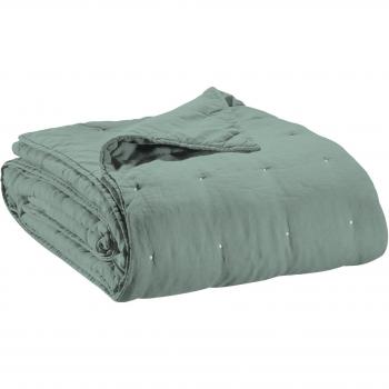 Cubre cama de algodón stonewashed Zeff verde gris 180 x 260 cm Vivaraise