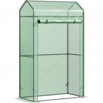 Outsunny Invernadero de Jardín Casero con Puerta Enrollable, Cubierta de PE, Marco de Metal, para Cultivos y Plantas en Terraza o Patio Exterior, 100x51x170 cm, Verde