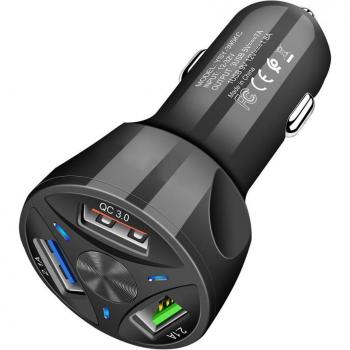 Cargador de coche 30W 3A con carga rápida Quick Charge 3.0 y 4.0, adaptador universal de 3 puertos USB para iPhone, Samsung y Xiaomi