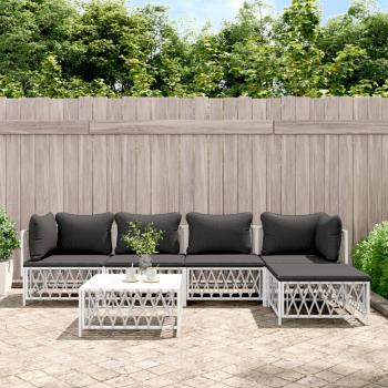 6-Piece White Steel Garden Lounge Set with Cushions