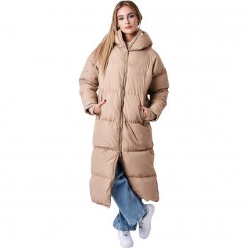Long Hooded Puffer Jacket for Women - Project X Paris - Beige/Camel, Size M