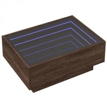 Mesa de centro con LED de madera ingeniería marrón roble, 70x50x30 cm, luces RGB